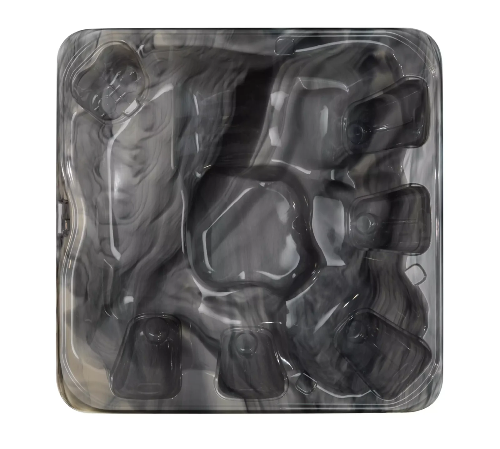 Cadă cu hidromasaj BIGG 230×230×98 cm – jacuzzi pentru 7 persoane, de culoare antracit, cu un design modern și suprafață netedă, având mai multe locuri pentru șezut, dispusă într-o formă pătrată.