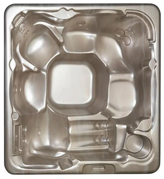 Cadă cu hidromasaj compactă HOME 210×160×77 cm, cu un design oval și suprafață netedă, de culoare deschisă, cu zone pentru 2-3 persoane, ideală pentru utilizare în spații interioare sau exterioare mici.